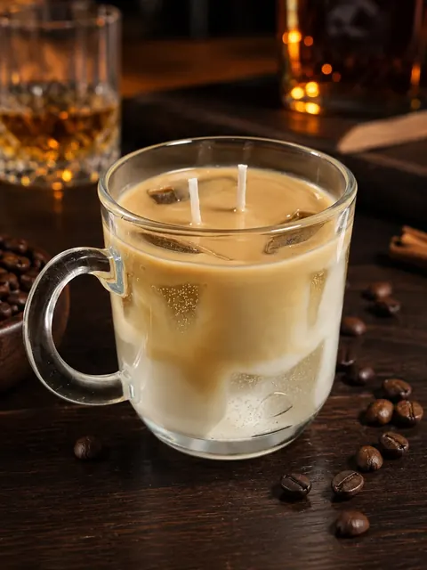 Vela Iced Coffee e Whisky em composição inspirada em café